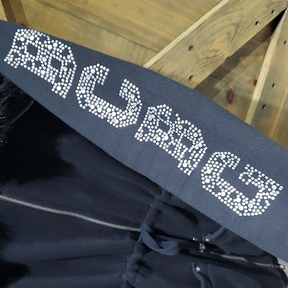 BCBGMAXAZRIA ZIP UP SWEATER WITH FAUX FUR REMOVABLE COLLAR BLING BLACK - Picture 4 of 14